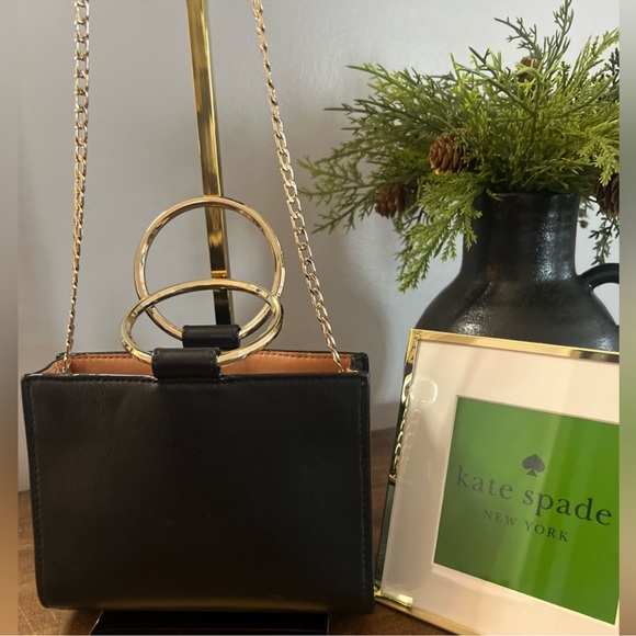 EUC Kate Spade Black Bag with Gold Ring Handles - Picture 2 of 13